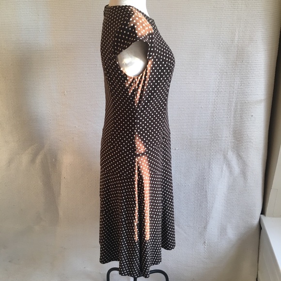 Vintage M Anne Klein Dress Polka Dots Mini Midi Daytime Brown - Picture 3 of 8